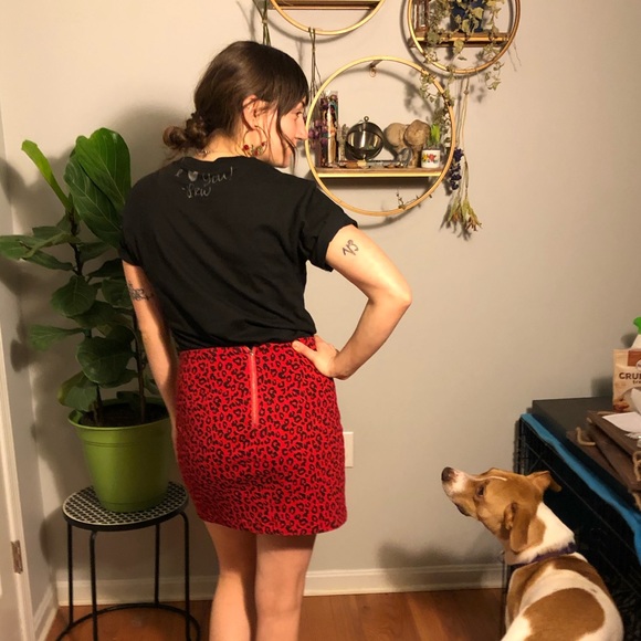 Hot Red Leopard Mini Skirt - Picture 3 of 4